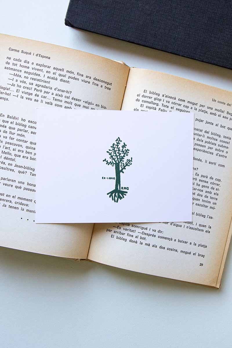 Portadilla de un libro estampada con un árbol geométrico