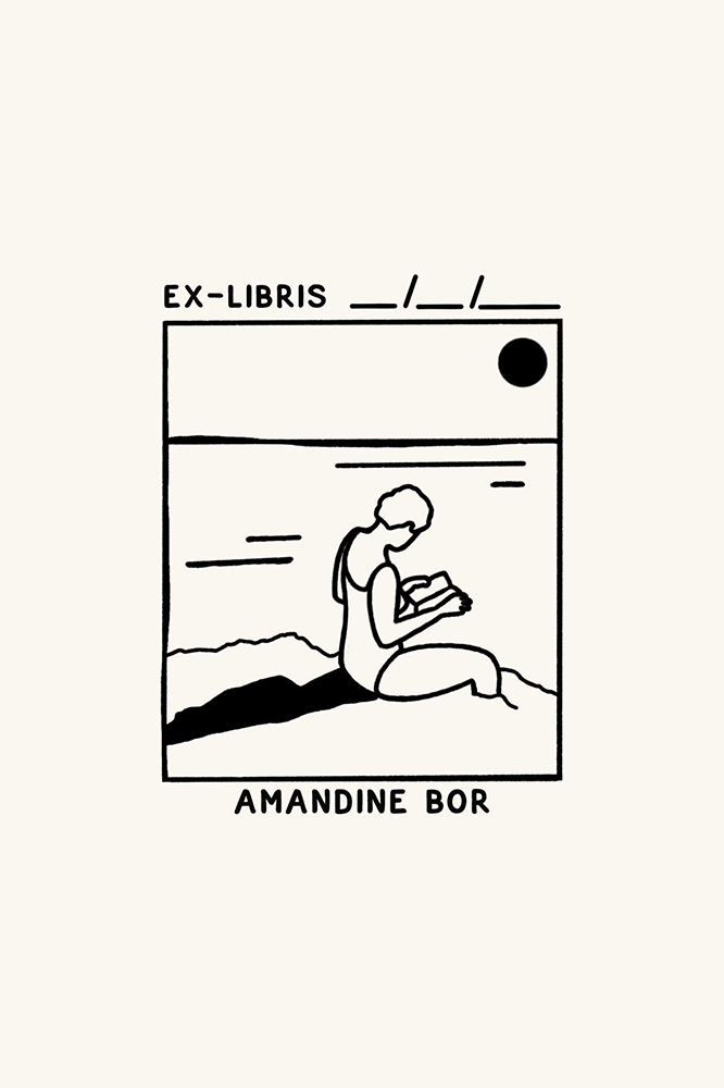 Dibujo de una mujer leyendo junto al mar