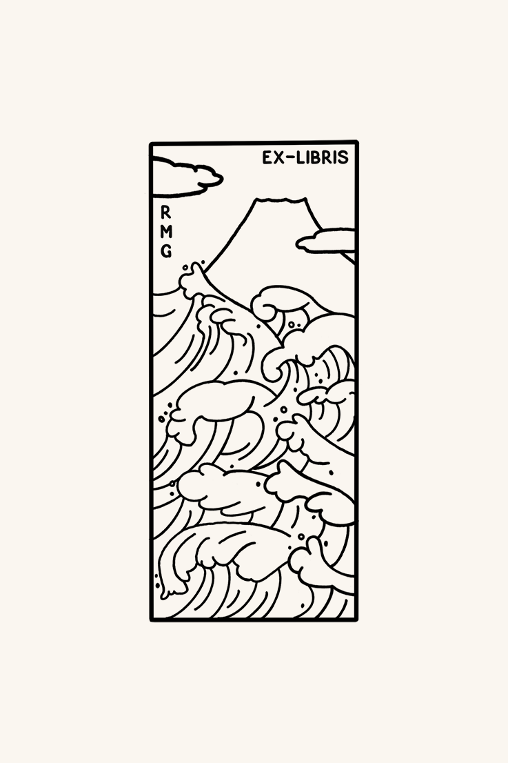 Dibujo de olas y al fondo el monte Fuji