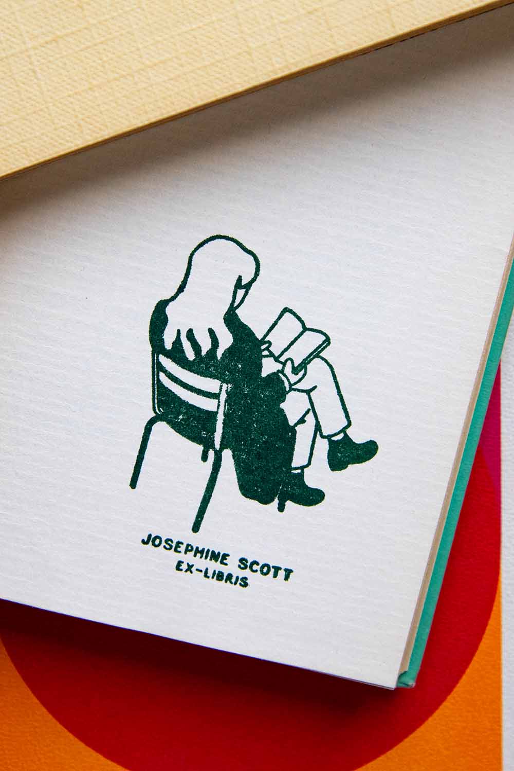 Portadilla de libro estampado con una persona leyendo en las sillas de un parque de París