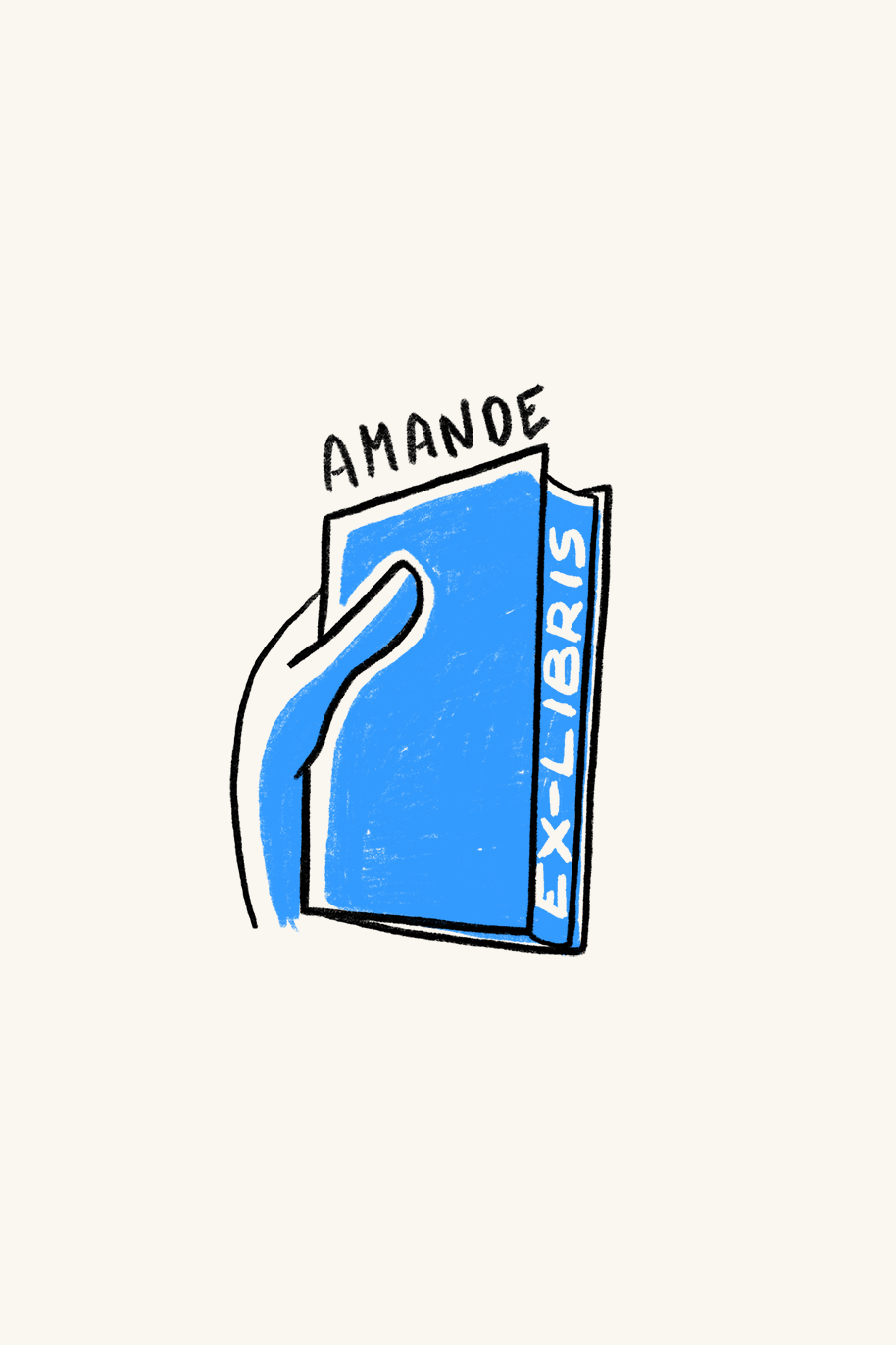 Dibujo de una mano cogiendo un libro azul